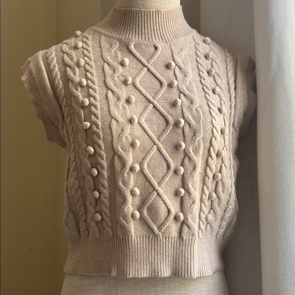 Women's Cable Knit Sweater- Cream - Picture 6 of 6